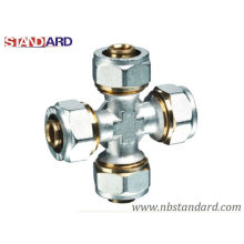 Pex-Al-Pex Fitting/Brass Cross Fitting with Nickel Plated for Pex-Al-Pex Pipe